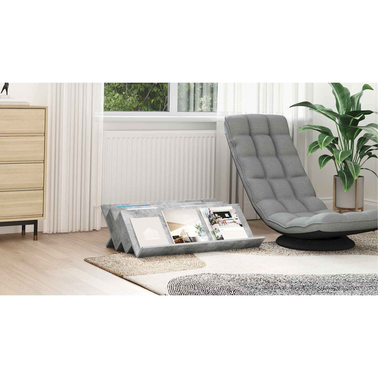 vidaXL Regał na gazety z półką Szary beton 90 x 53 x 28,5 cm