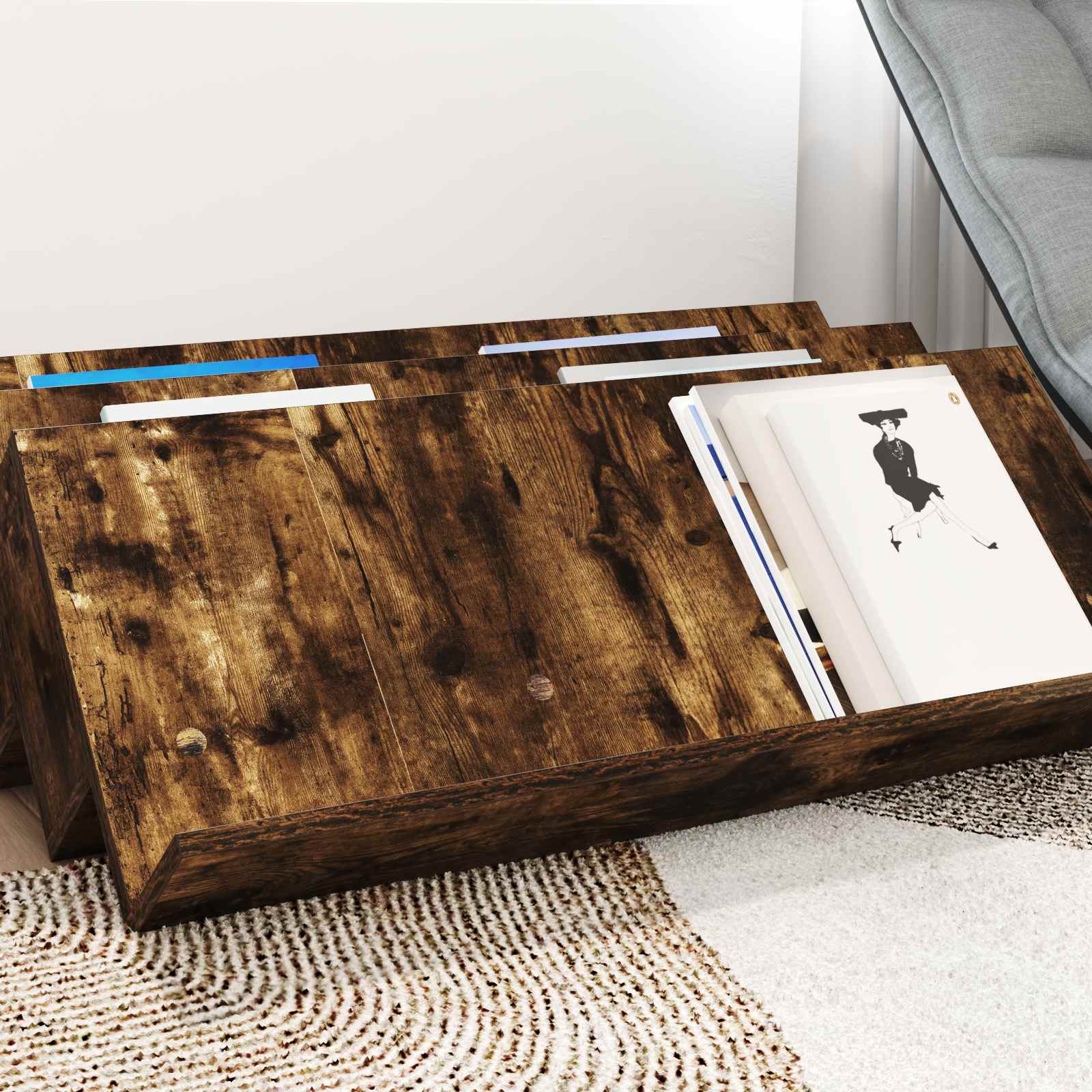 vidaXL Regał na gazety z półką Dąb wędzony 90 x 53 x 28,5 cm
