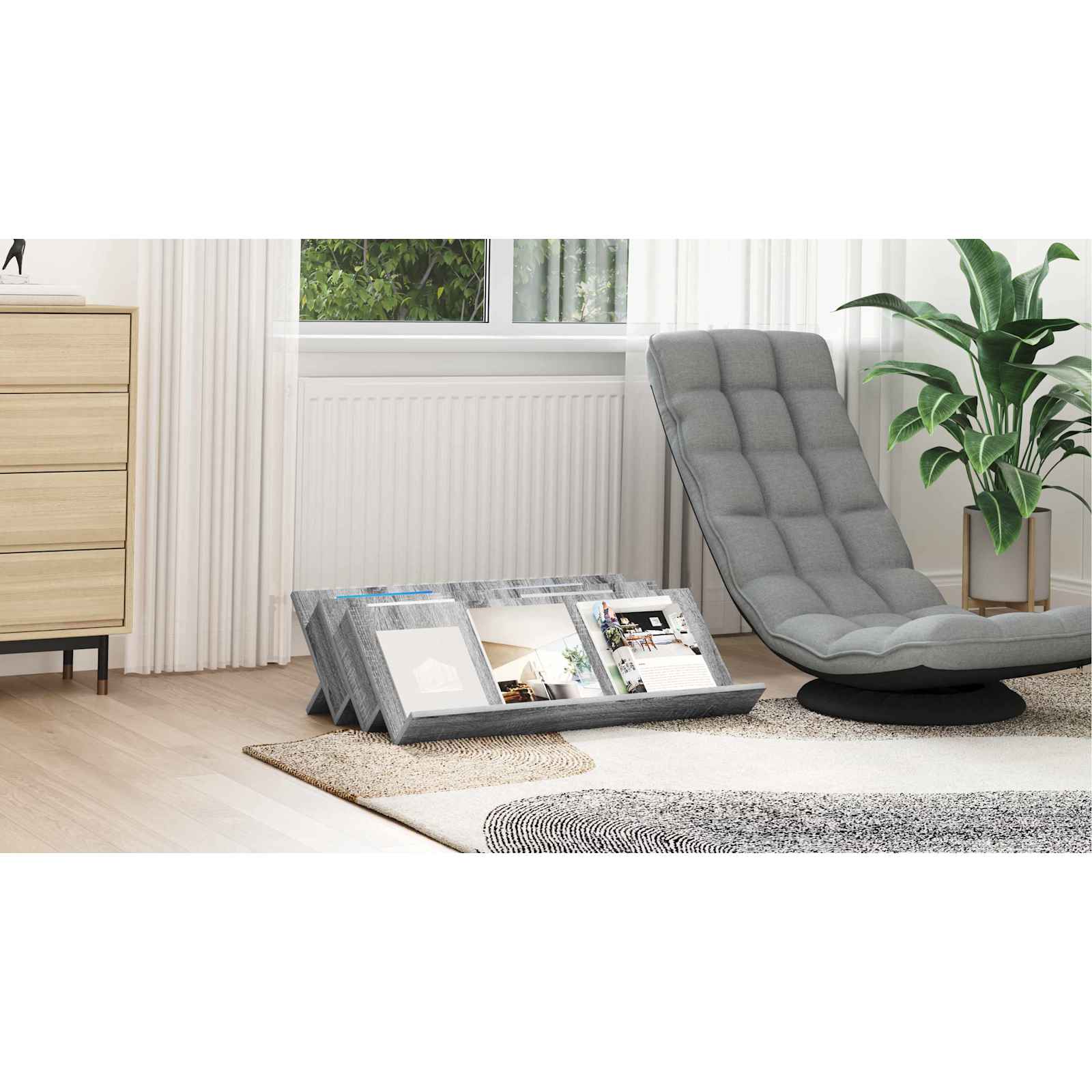 vidaXL Regał na gazety z półką Szary Sonoma 90 x 53 x 28,5 cm