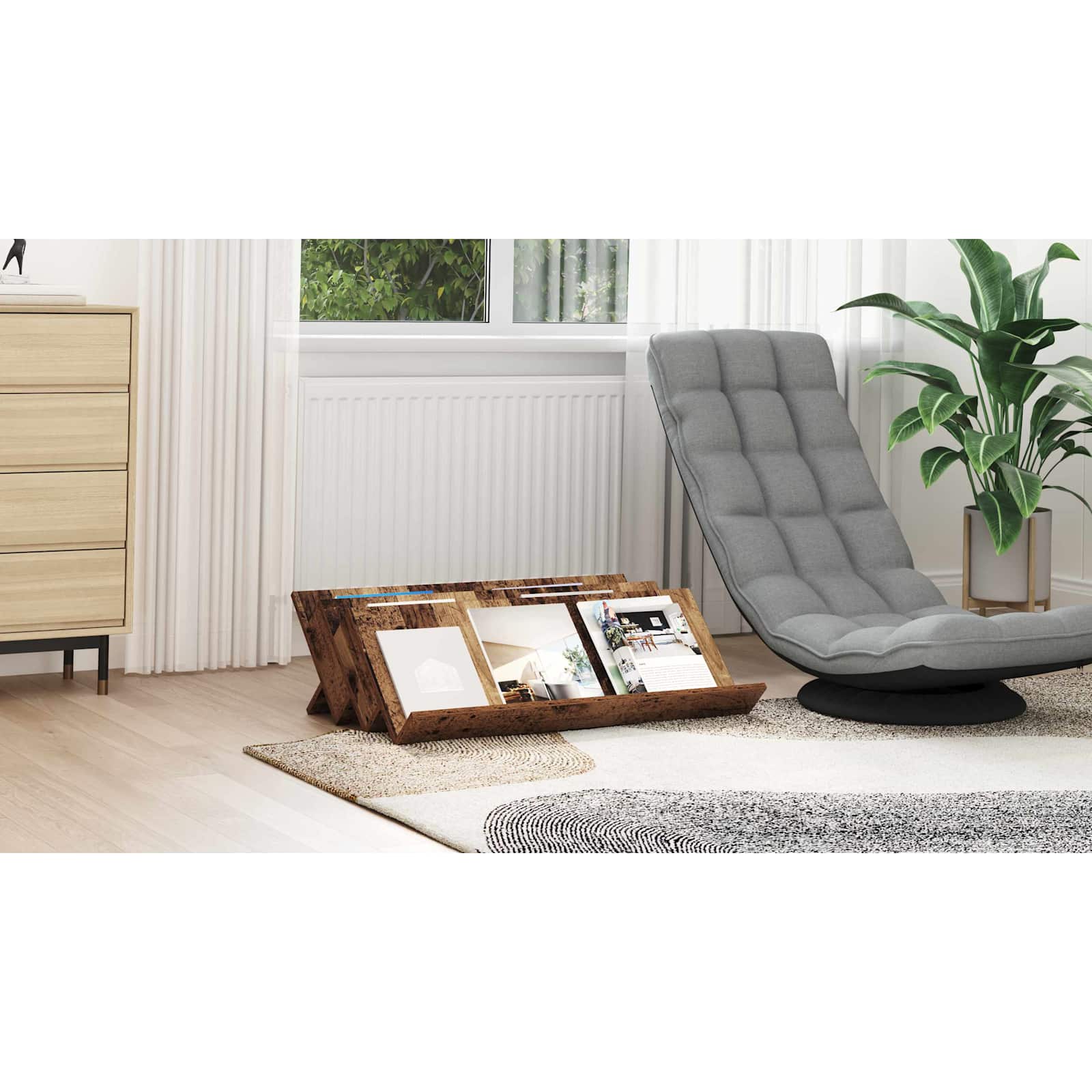 vidaXL Regał na gazety z półką Stare drewno 90 x 53 x 28,5 cm