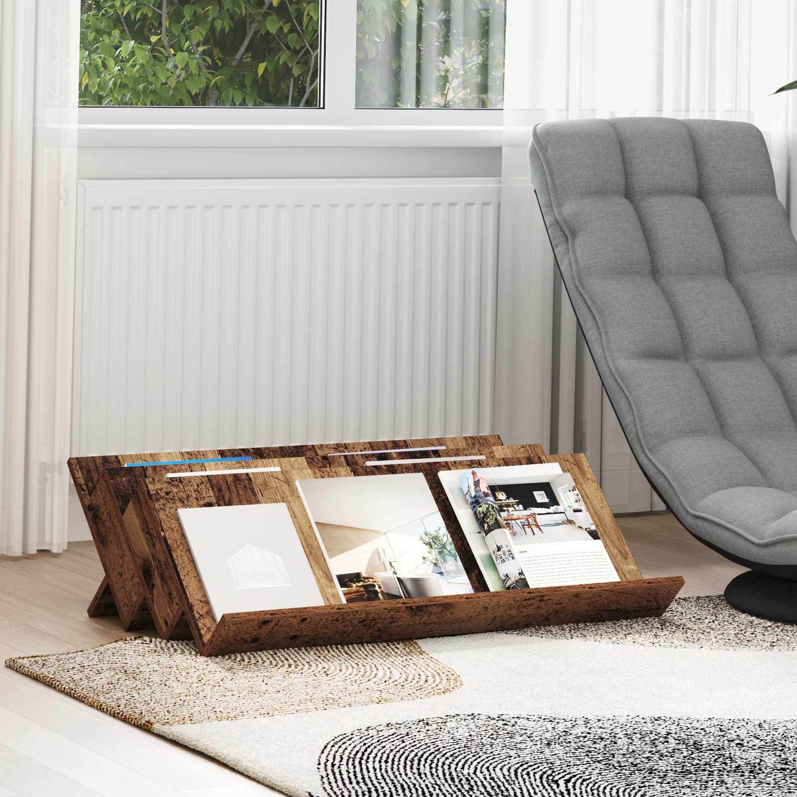 vidaXL Regał na gazety z półką Stare drewno 90 x 53 x 28,5 cm