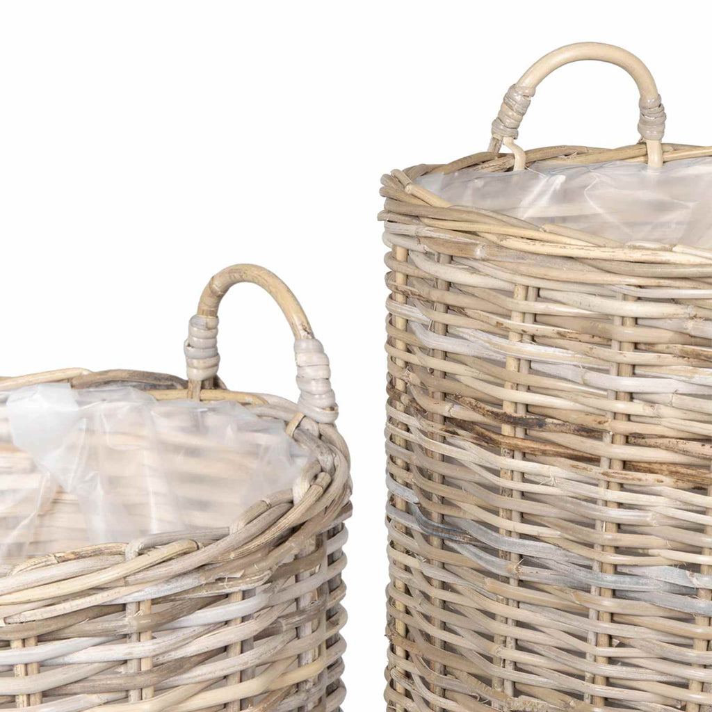 vidaXL Kosz na rośliny 2 szt. Naturalna szarość Rattan Kubu
