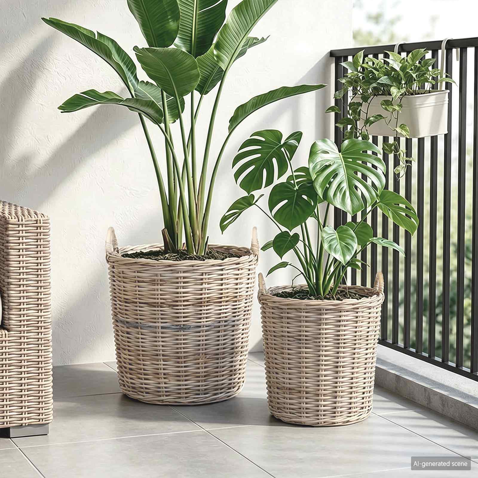 vidaXL Kosz na rośliny 2 szt. Naturalna szarość Rattan Kubu