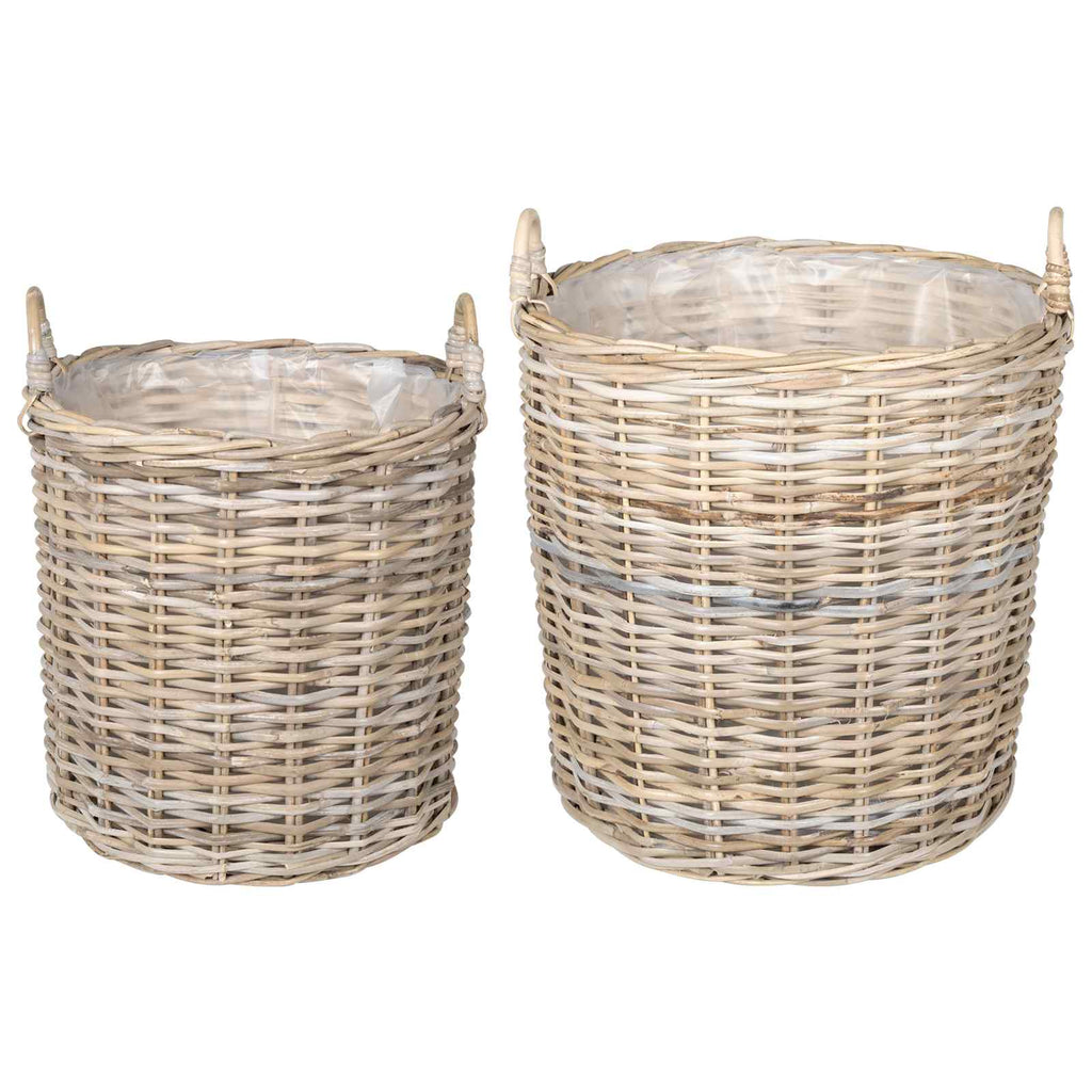 vidaXL Kosz na rośliny 2 szt. Naturalna szarość Rattan Kubu