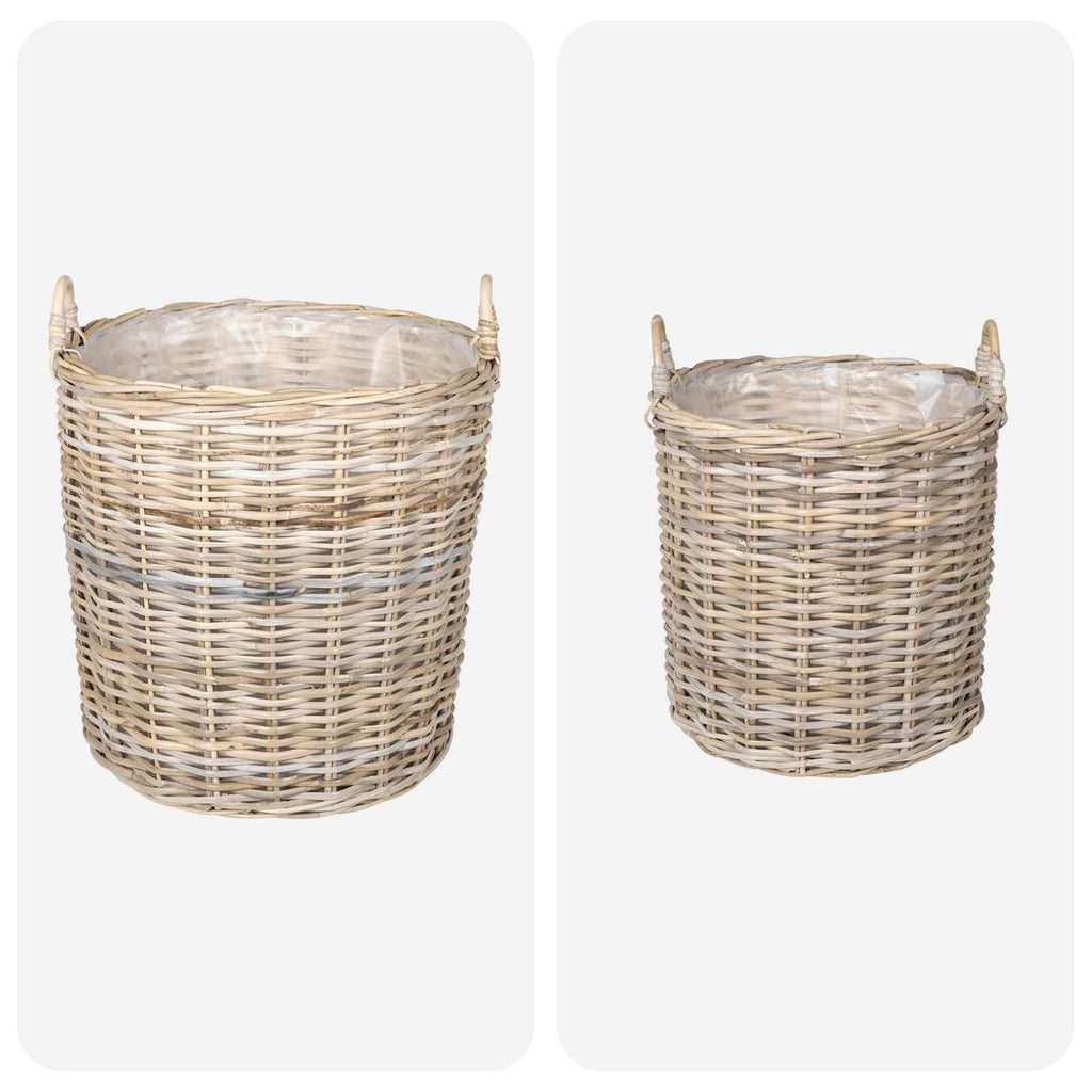 vidaXL Kosz na rośliny 2 szt. Naturalna szarość Rattan Kubu