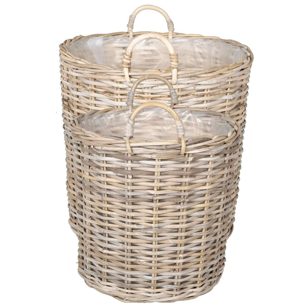 vidaXL Kosz na rośliny 2 szt. Naturalna szarość Rattan Kubu