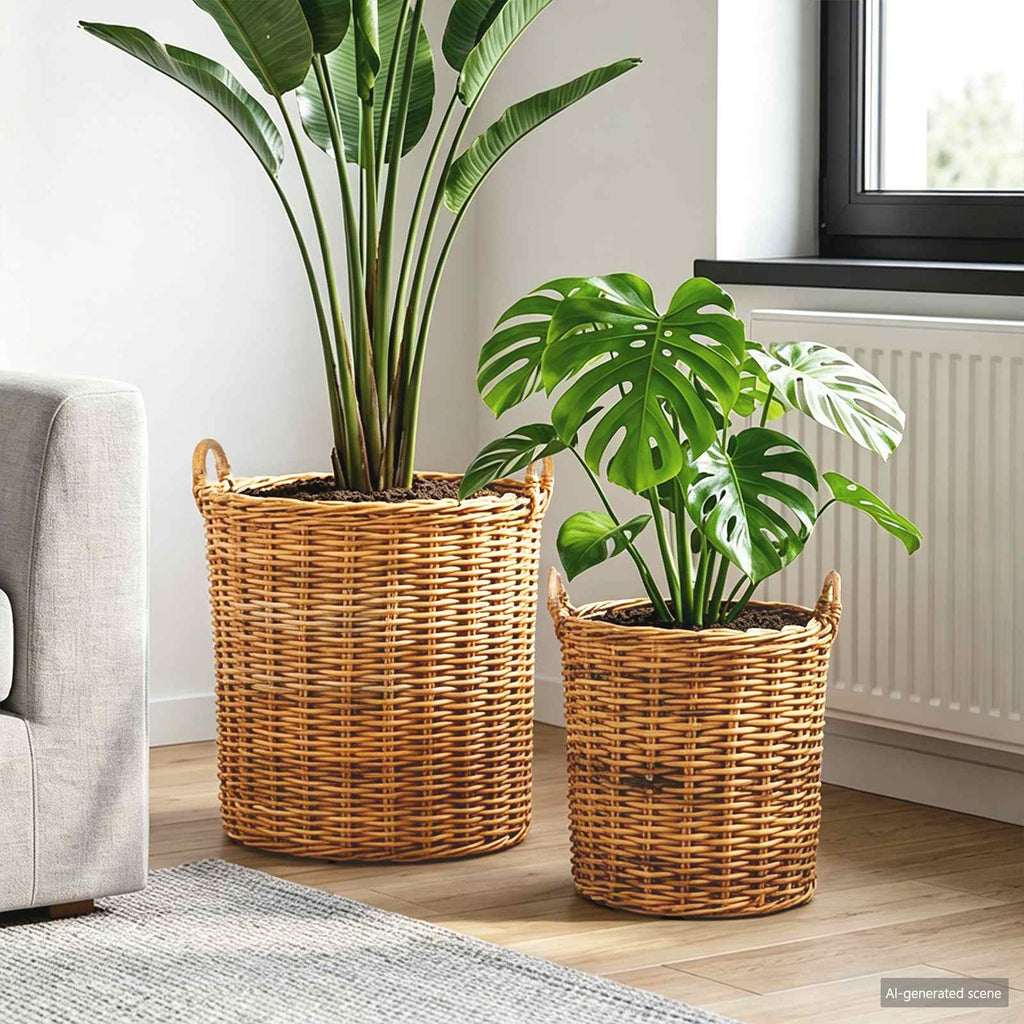 vidaXL Kosz na rośliny 2 szt. Naturalny Brąz Rattan Kubu