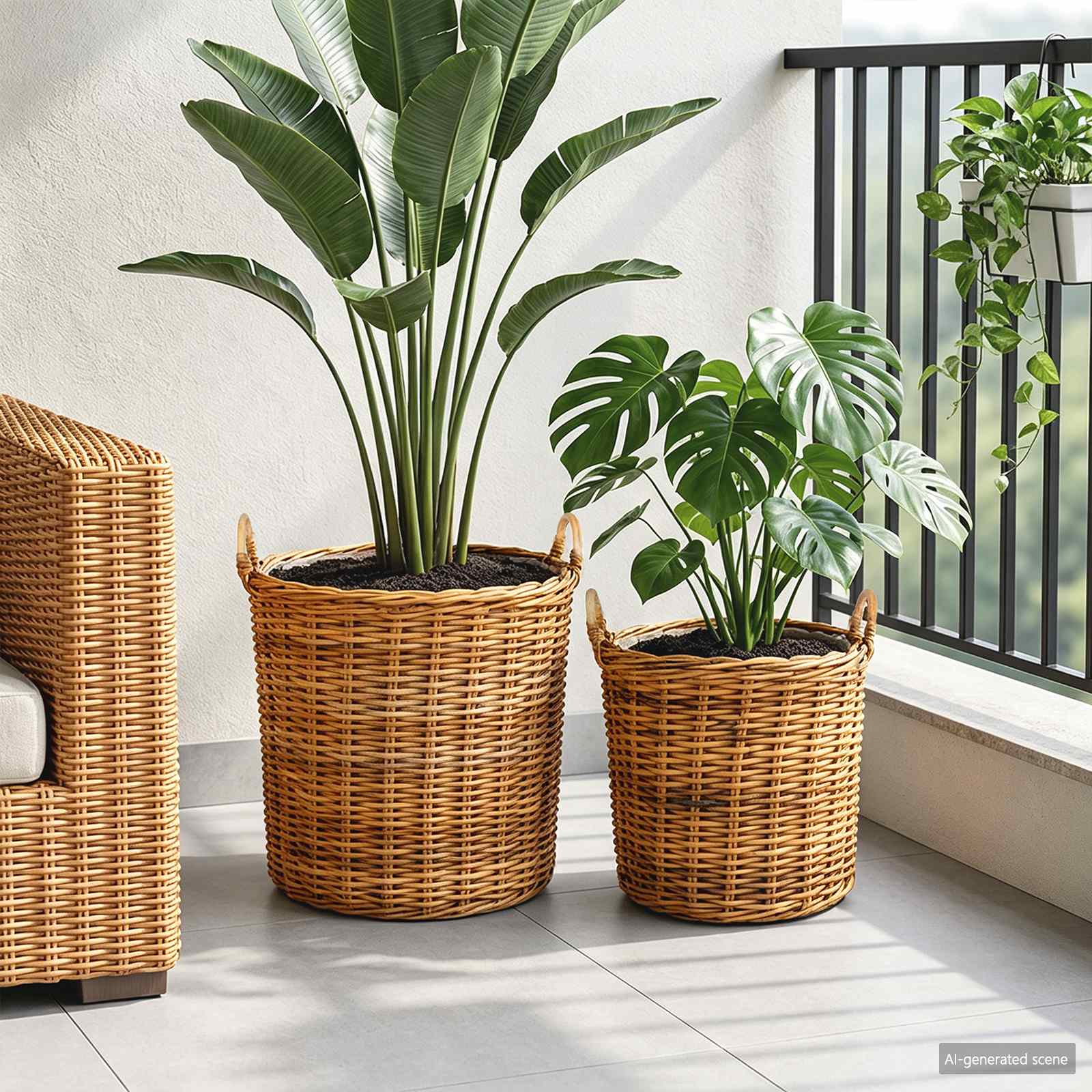 vidaXL Kosz na rośliny 2 szt. Naturalny Brąz Rattan Kubu