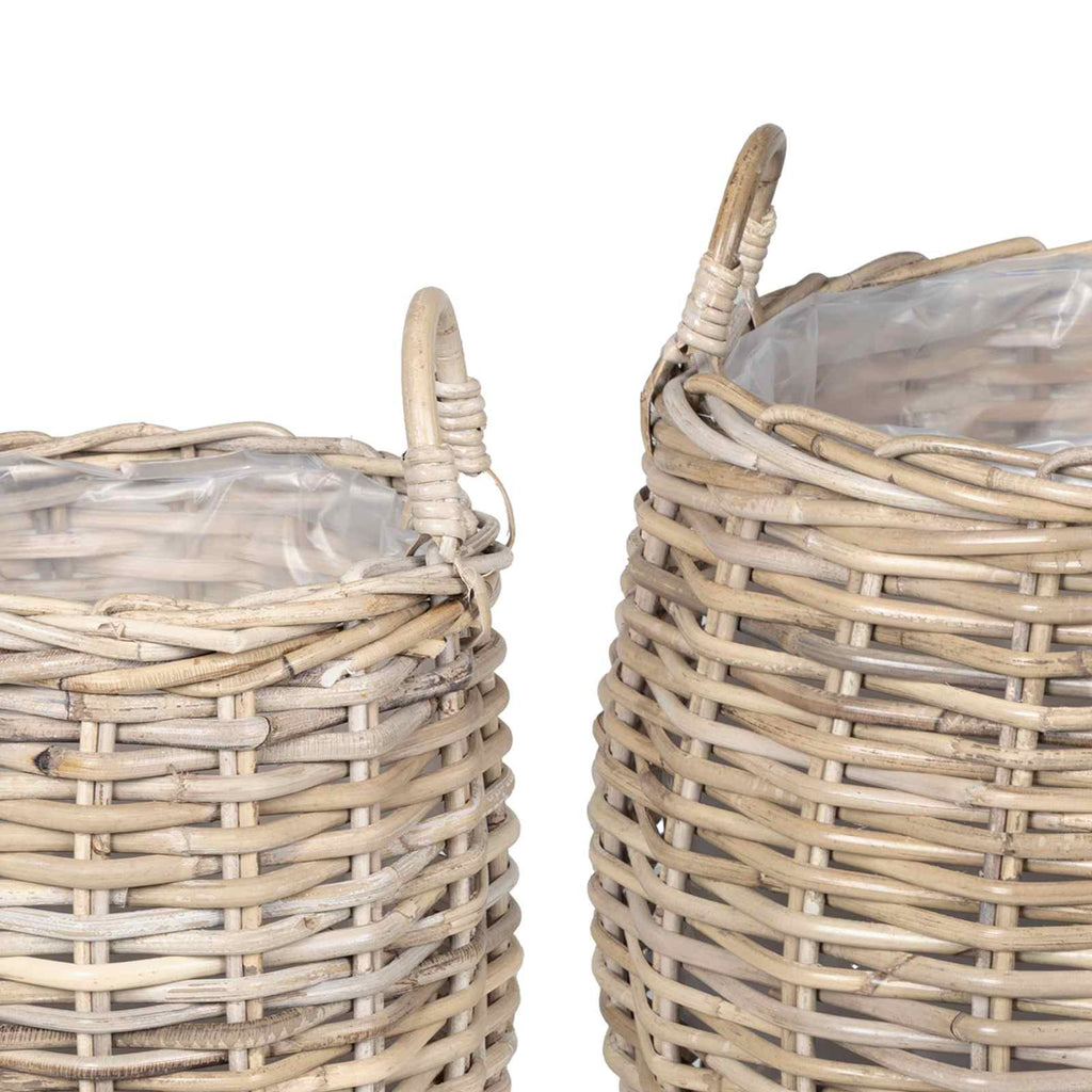 vidaXL Kosz na rośliny 2 szt. Naturalna szarość Rattan Kubu