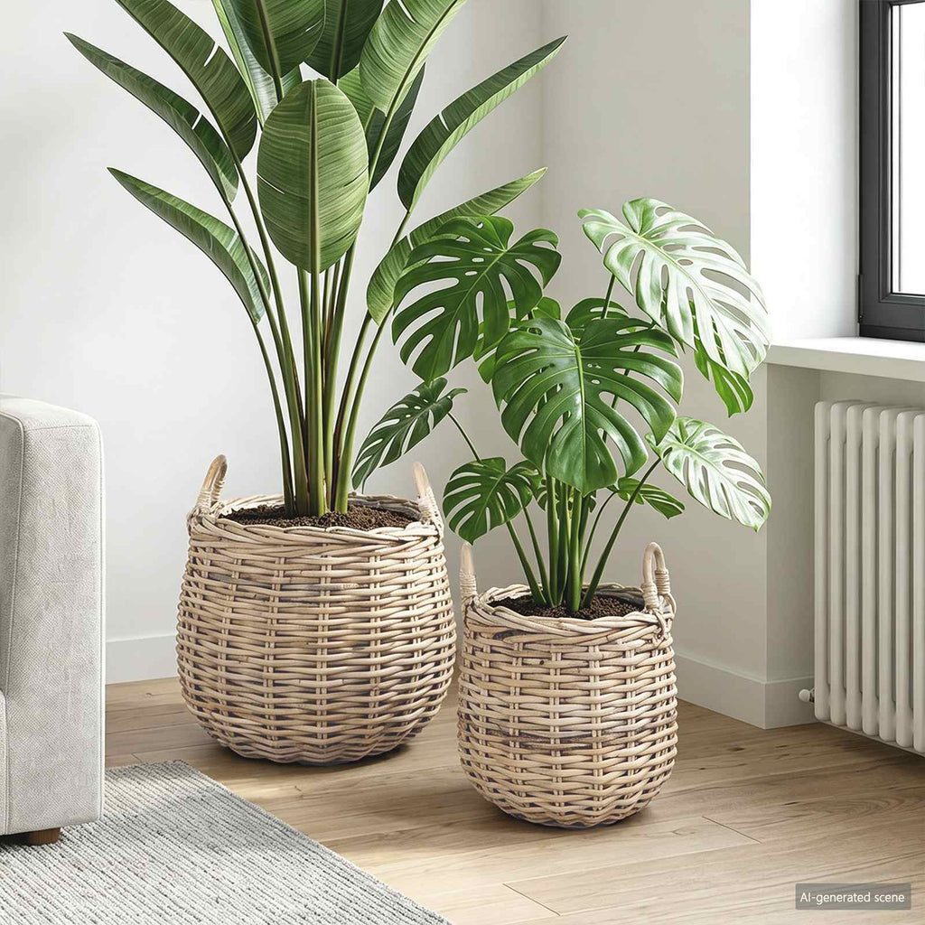 vidaXL Kosz na rośliny 2 szt. Naturalna szarość Rattan Kubu