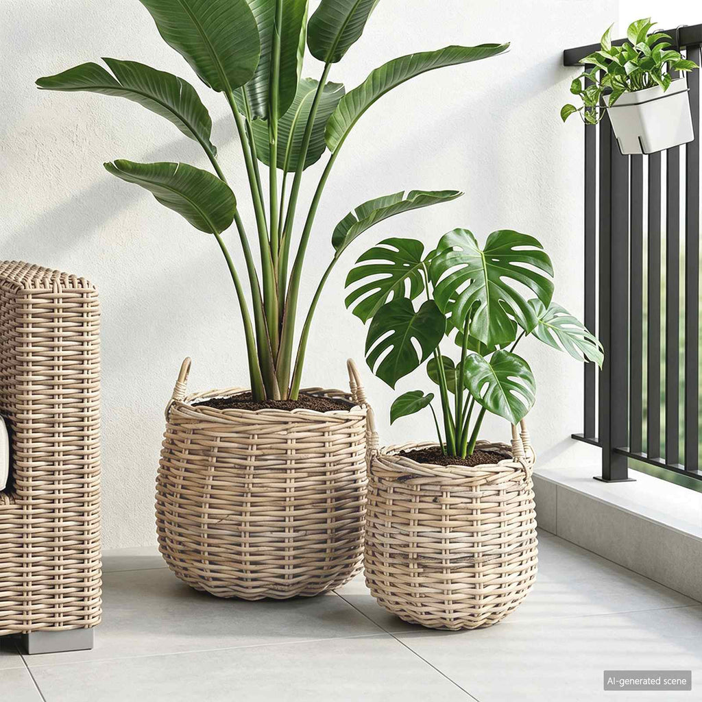 vidaXL Kosz na rośliny 2 szt. Naturalna szarość Rattan Kubu