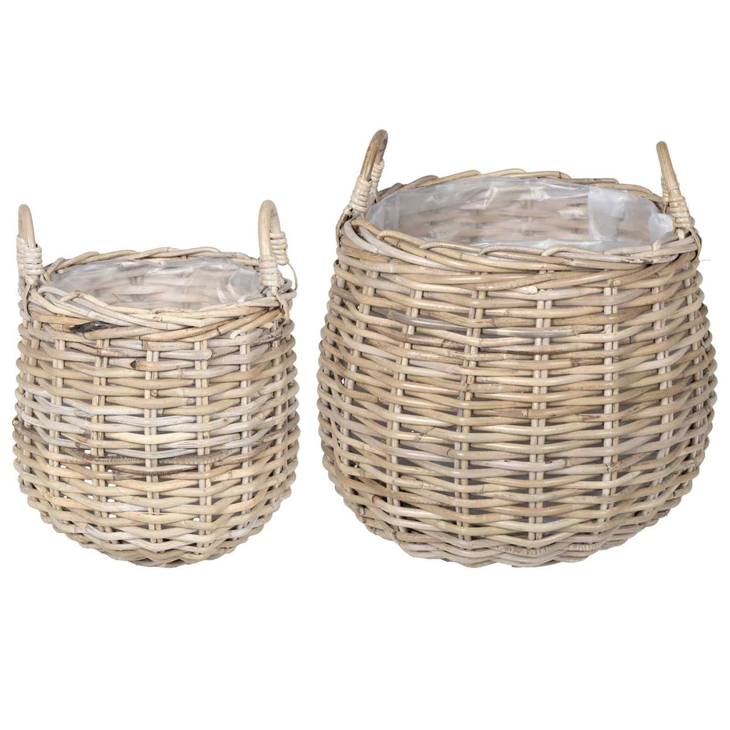 vidaXL Kosz na rośliny 2 szt. Naturalna szarość Rattan Kubu