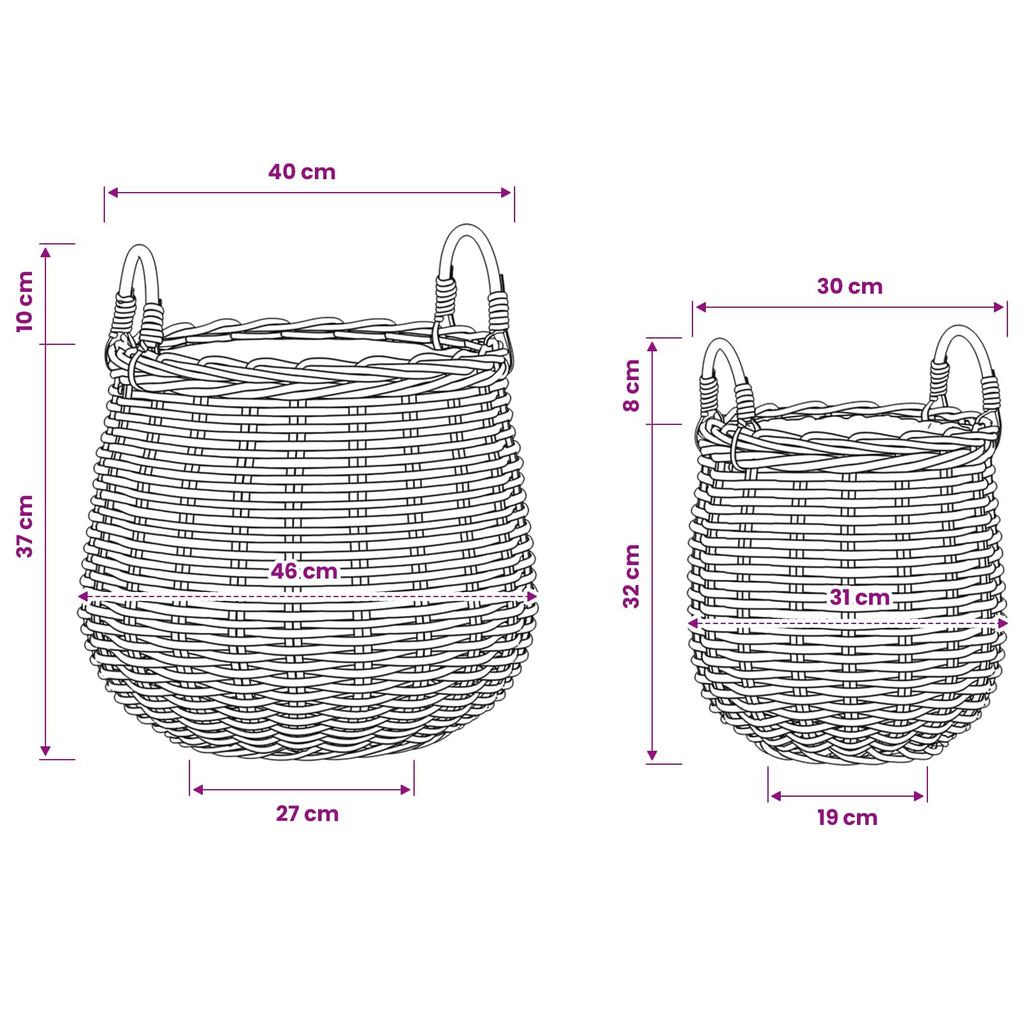 vidaXL Kosz na rośliny 2 szt. Naturalna szarość Rattan Kubu