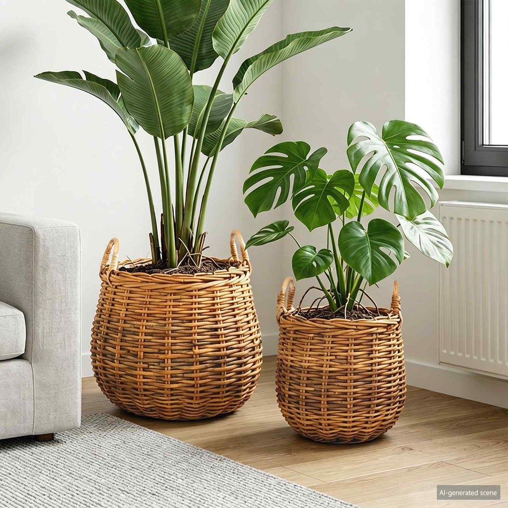 vidaXL Kosz na rośliny 2 szt. Naturalny Brąz Rattan Kubu