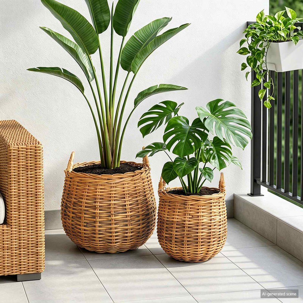 vidaXL Kosz na rośliny 2 szt. Naturalny Brąz Rattan Kubu