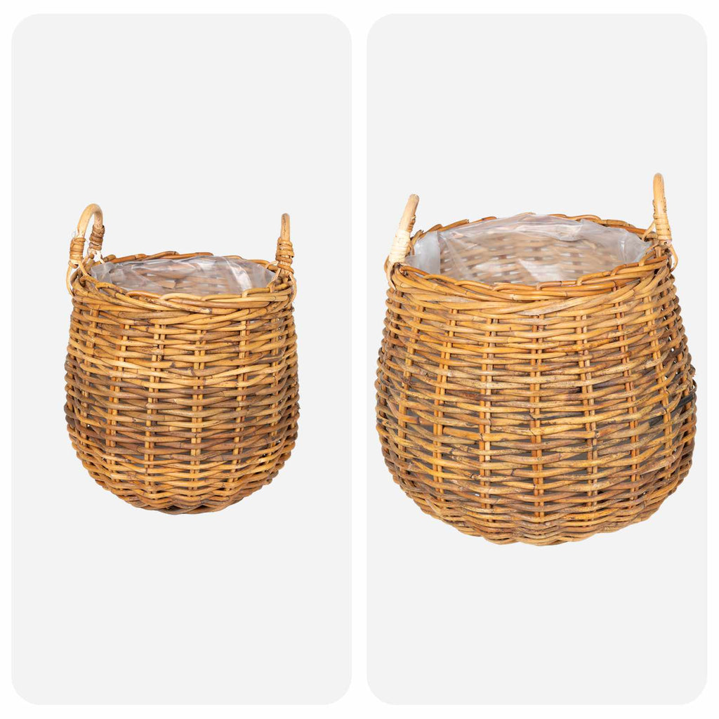 vidaXL Kosz na rośliny 2 szt. Naturalny Brąz Rattan Kubu