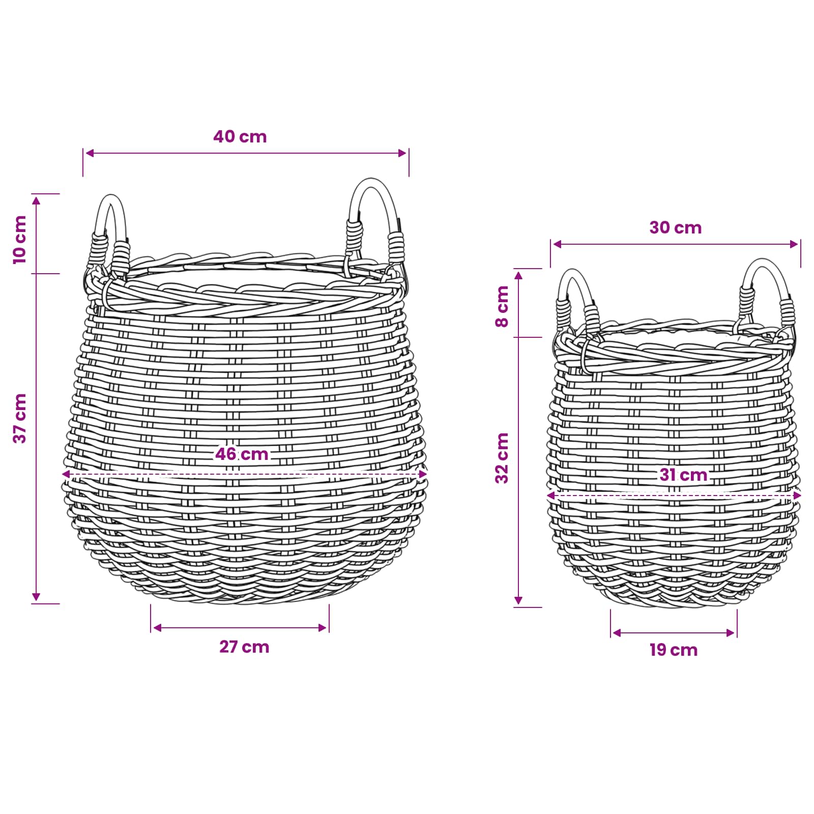 vidaXL Kosz na rośliny 2 szt. Naturalny Brąz Rattan Kubu