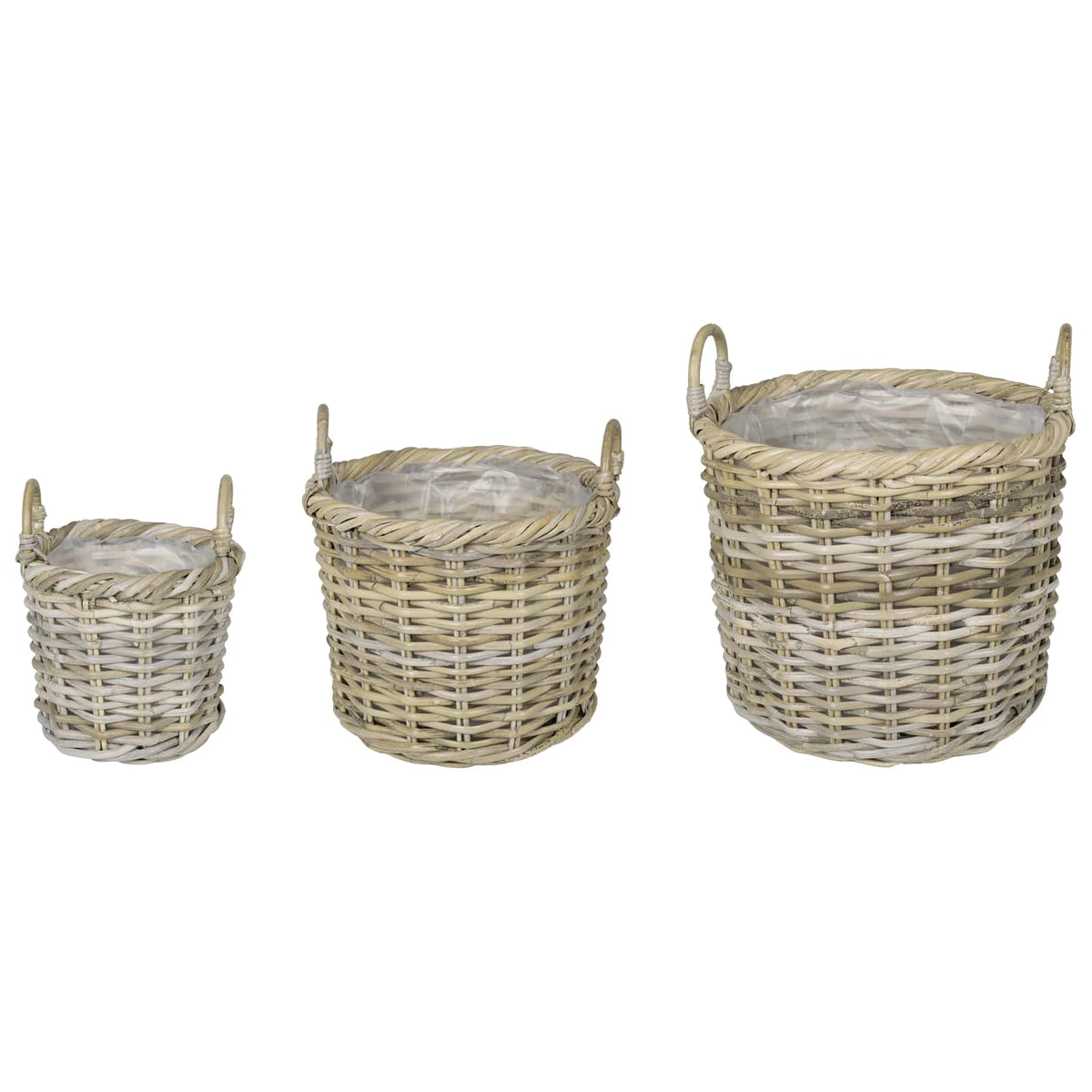 vidaXL Koszyk na rośliny GENDT 3 szt. Naturalna szarość Rattan Kubu