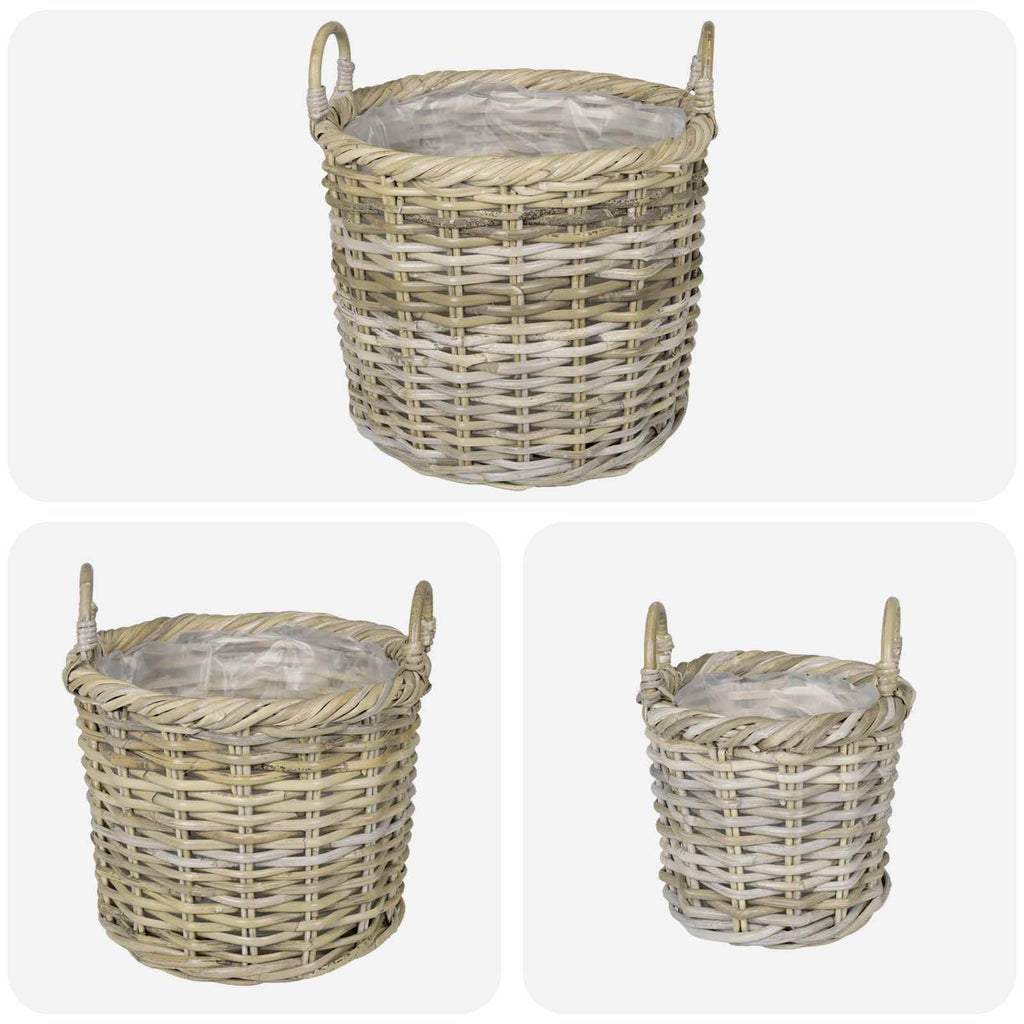 vidaXL Koszyk na rośliny GENDT 3 szt. Naturalna szarość Rattan Kubu