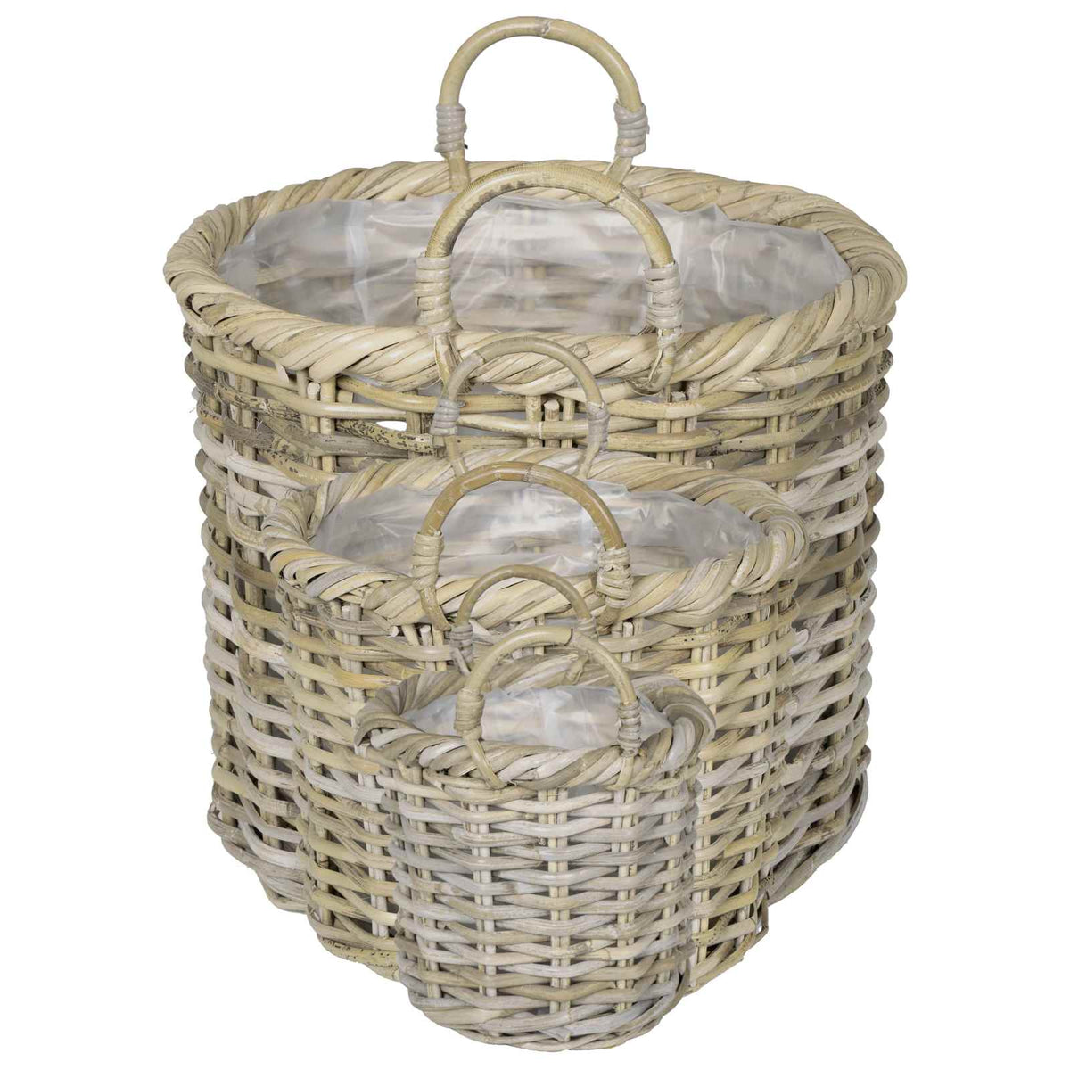 vidaXL Koszyk na rośliny GENDT 3 szt. Naturalna szarość Rattan Kubu