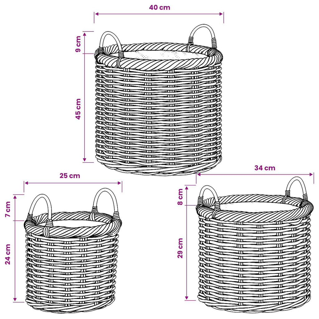 vidaXL Koszyk na rośliny GENDT 3 szt. Naturalna szarość Rattan Kubu