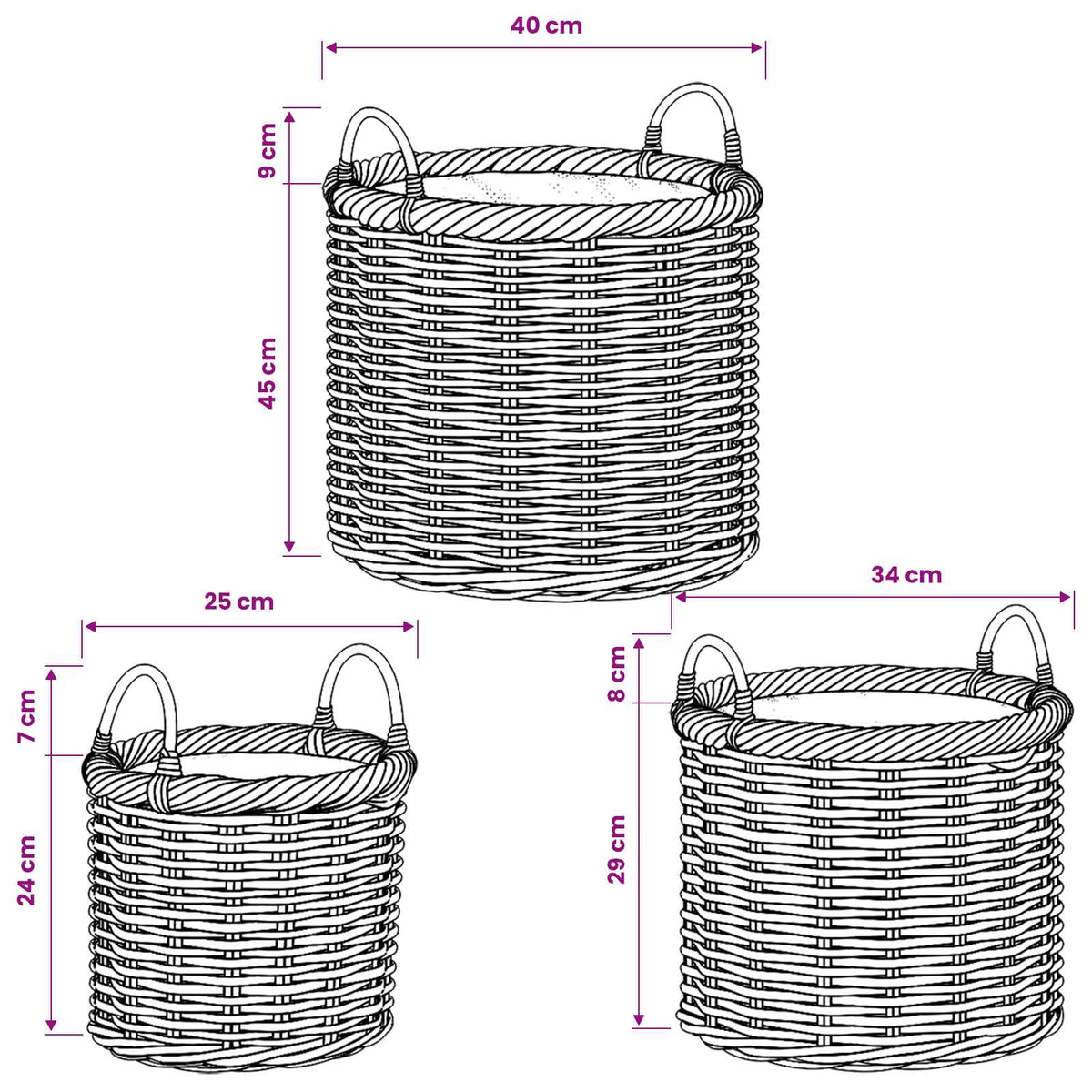 vidaXL Koszyk na rośliny GENDT 3 szt. Naturalna szarość Rattan Kubu