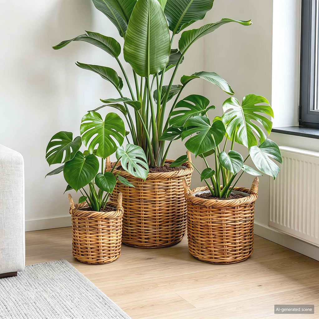 vidaXL Koszyk na rośliny GENDT 3 szt. Naturalny Brąz Rattan Kubu