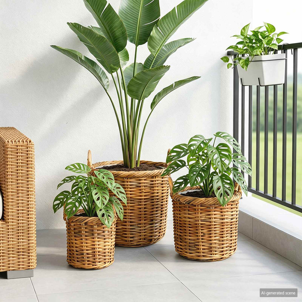vidaXL Koszyk na rośliny GENDT 3 szt. Naturalny Brąz Rattan Kubu
