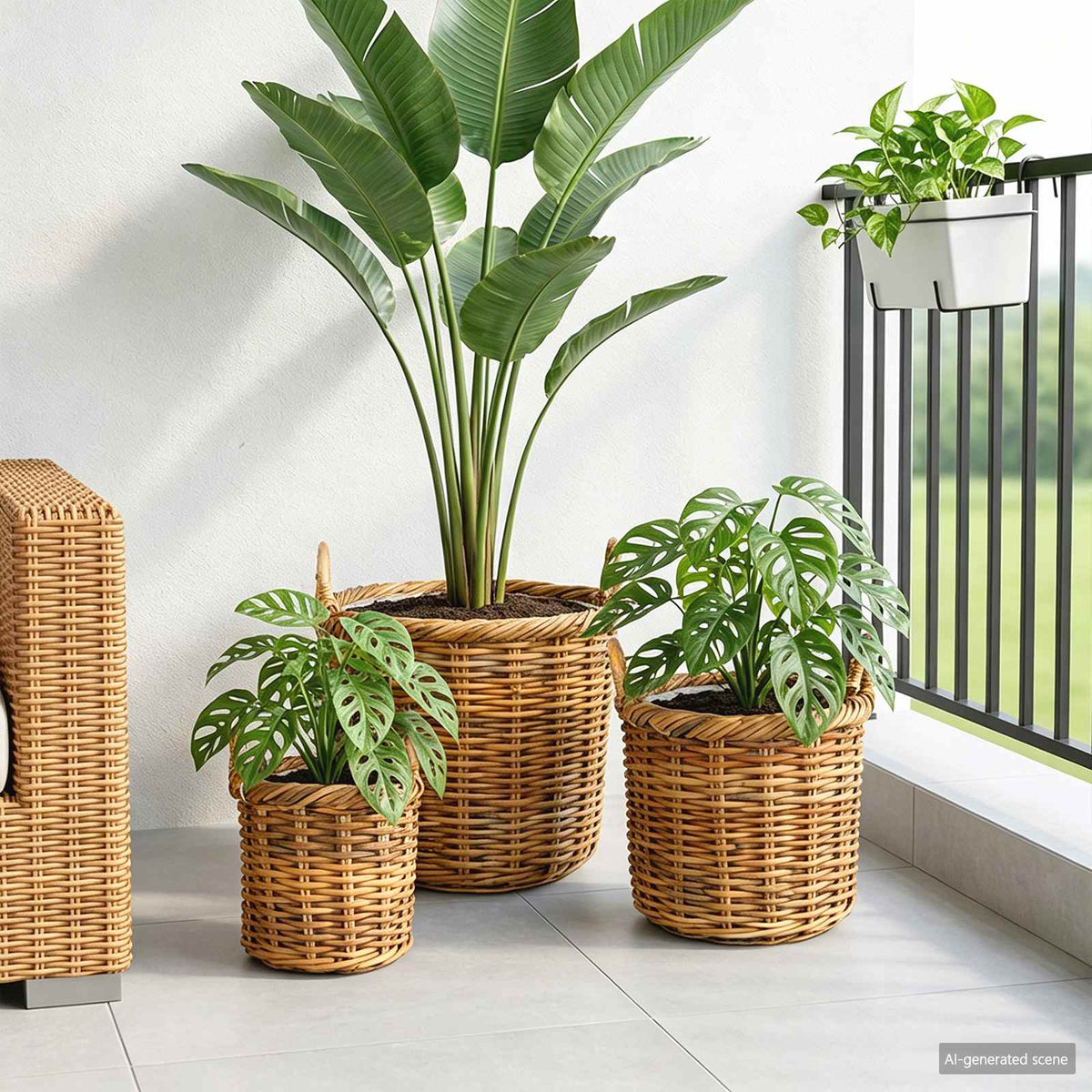 vidaXL Koszyk na rośliny GENDT 3 szt. Naturalny Brąz Rattan Kubu