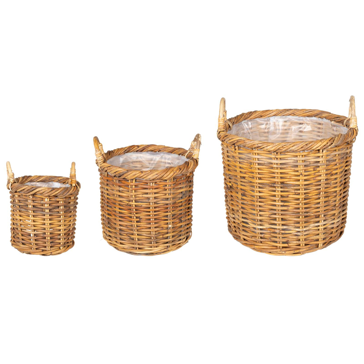 vidaXL Koszyk na rośliny GENDT 3 szt. Naturalny Brąz Rattan Kubu