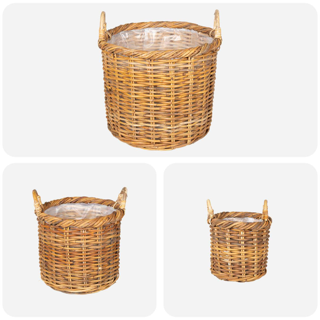 vidaXL Koszyk na rośliny GENDT 3 szt. Naturalny Brąz Rattan Kubu