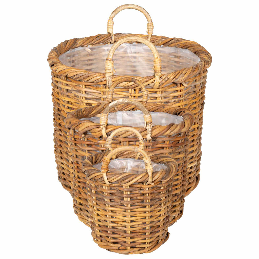 vidaXL Koszyk na rośliny GENDT 3 szt. Naturalny Brąz Rattan Kubu