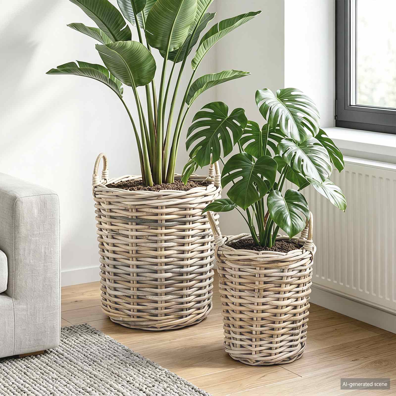 vidaXL Kosz na rośliny 2 szt. Naturalna szarość Rattan Kubu