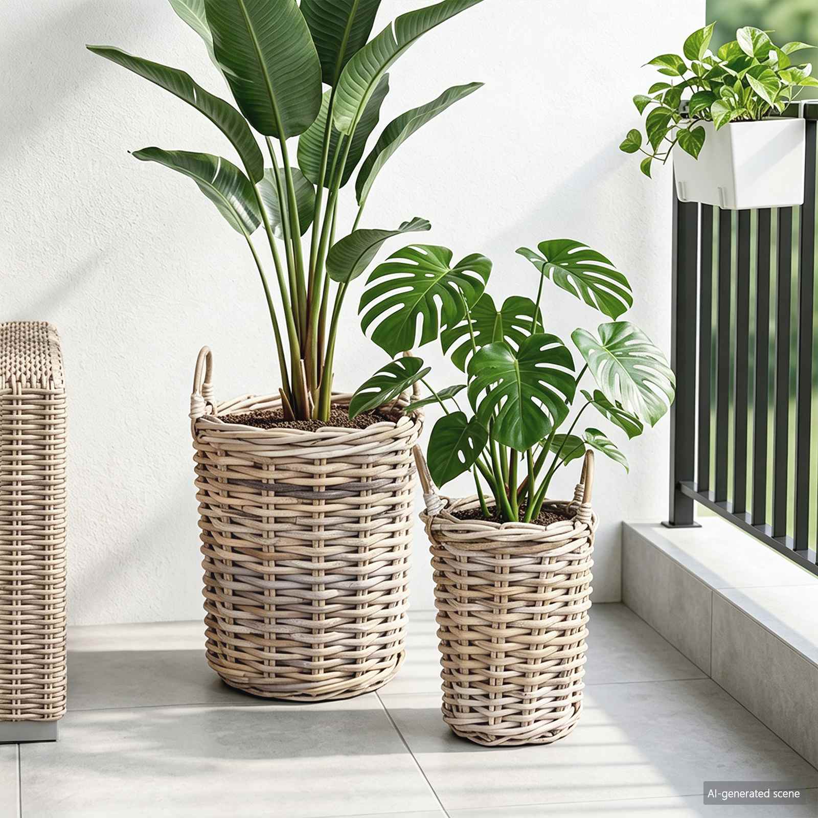 vidaXL Kosz na rośliny 2 szt. Naturalna szarość Rattan Kubu