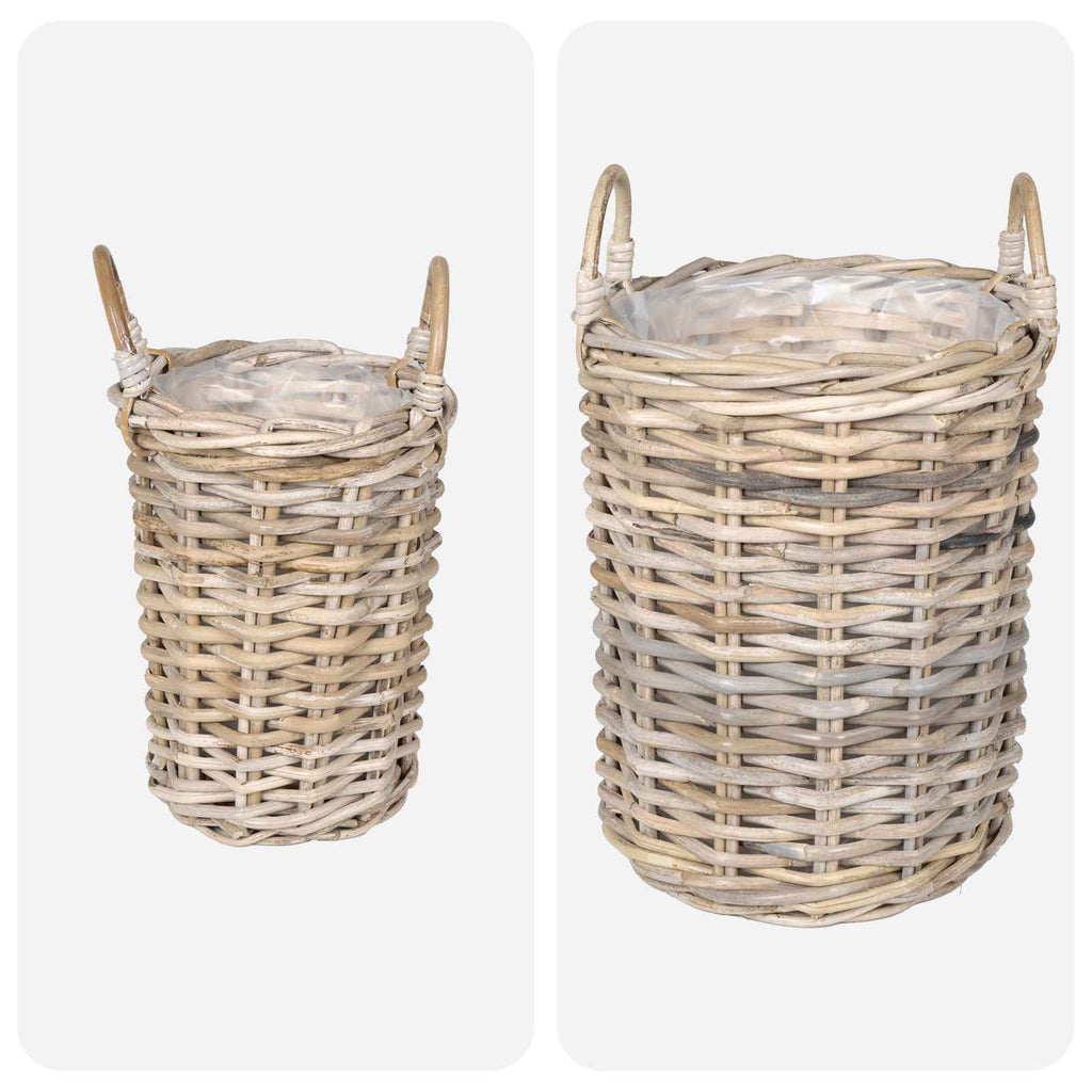 vidaXL Kosz na rośliny 2 szt. Naturalna szarość Rattan Kubu