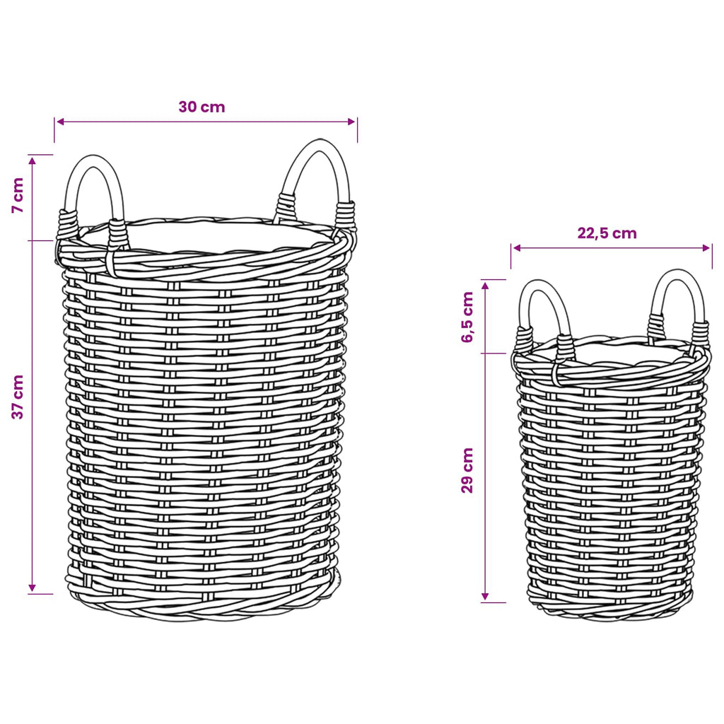 vidaXL Kosz na rośliny 2 szt. Naturalna szarość Rattan Kubu