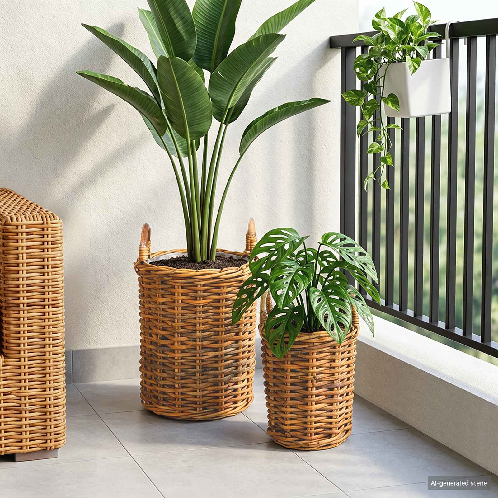 vidaXL Kosz na rośliny 2 szt. Naturalny Brąz Rattan Kubu