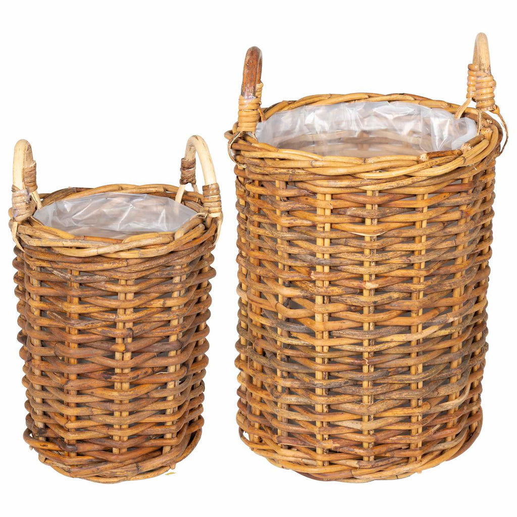 vidaXL Kosz na rośliny 2 szt. Naturalny Brąz Rattan Kubu