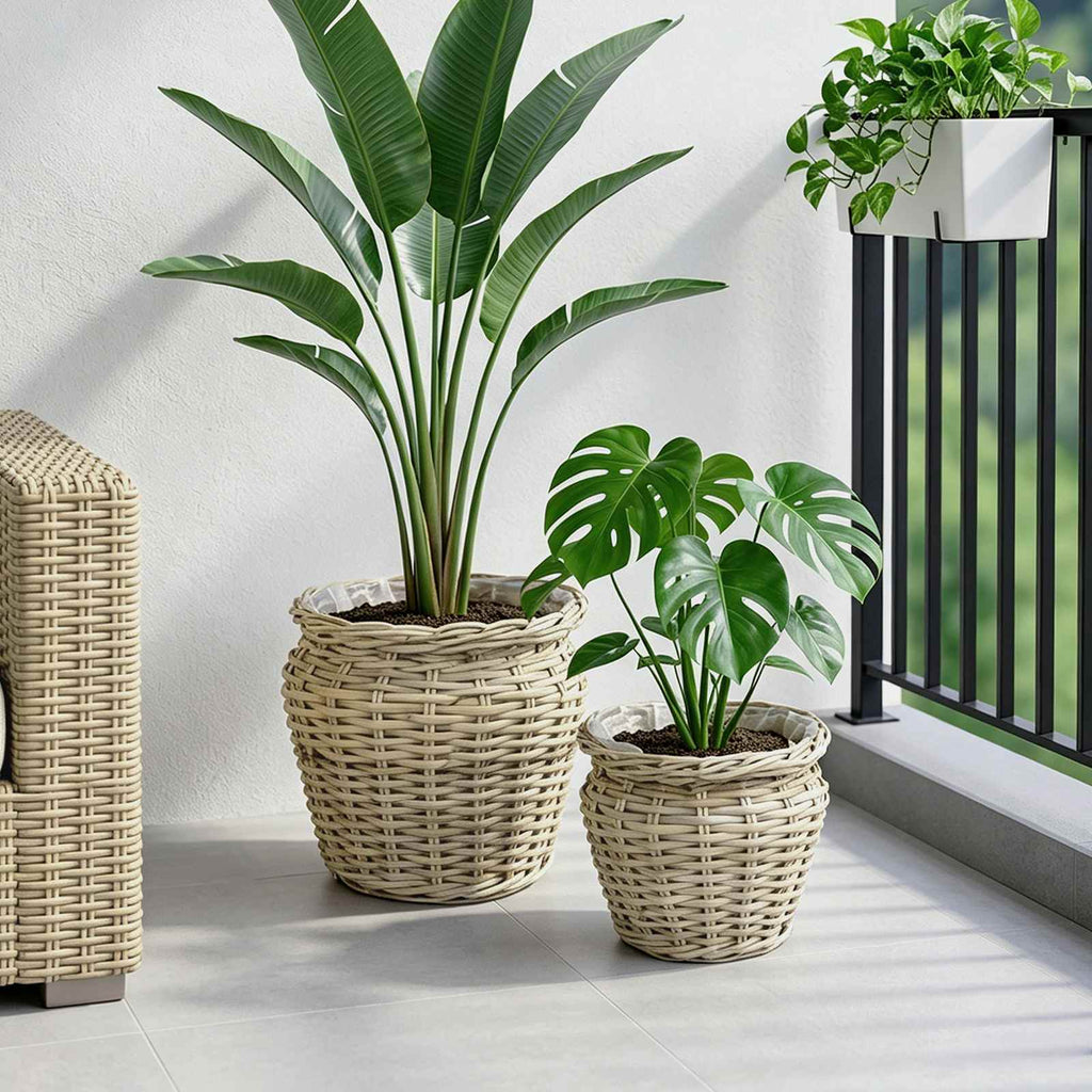 vidaXL Kosz na rośliny GENDT 2 szt. Naturalna szarość Rattan Kubu