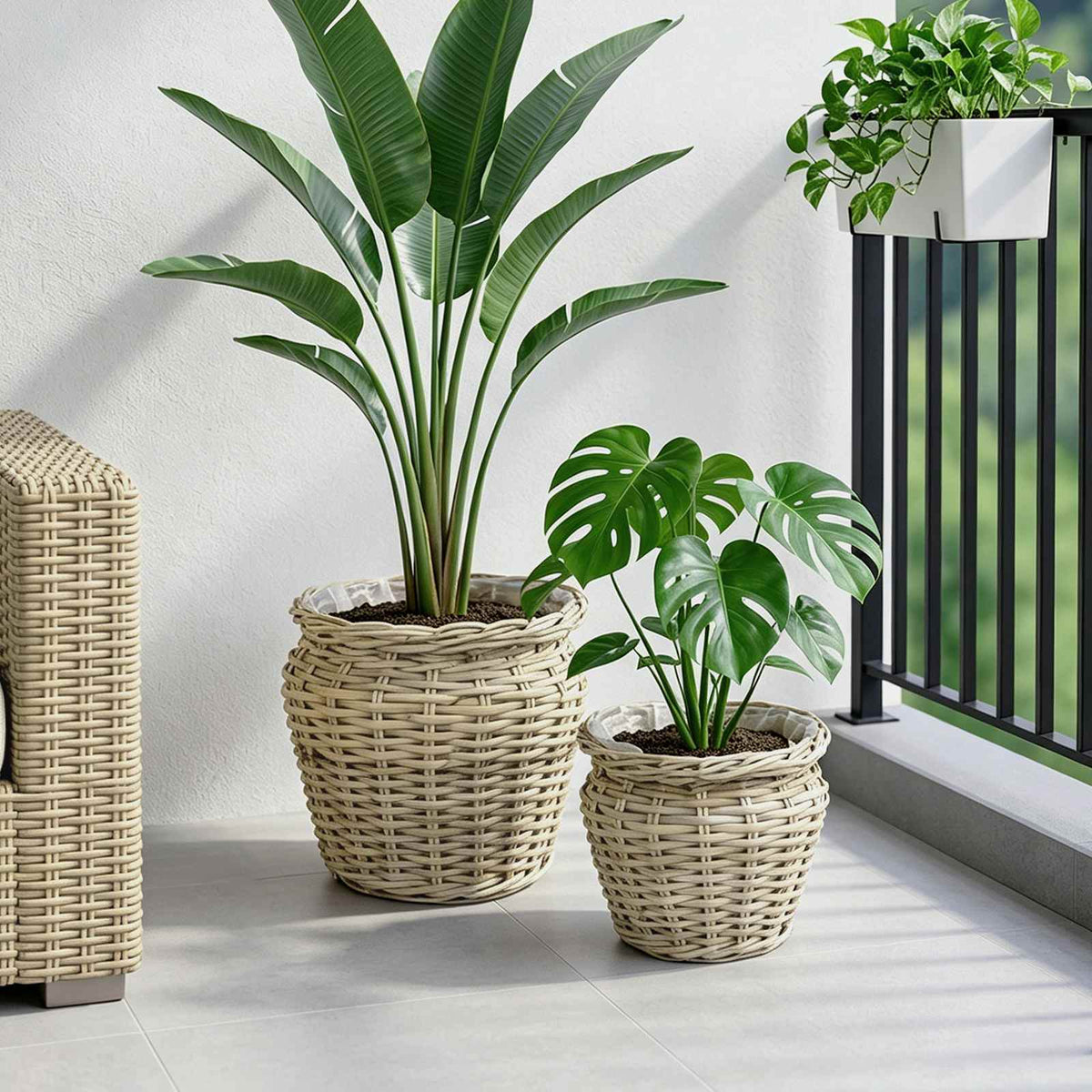 vidaXL Kosz na rośliny GENDT 2 szt. Naturalna szarość Rattan Kubu
