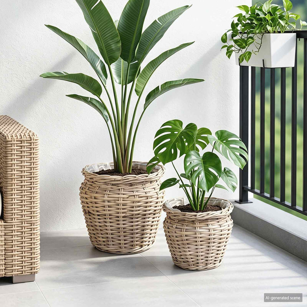 vidaXL Kosz na rośliny 2 szt. Naturalna szarość Rattan Kubu