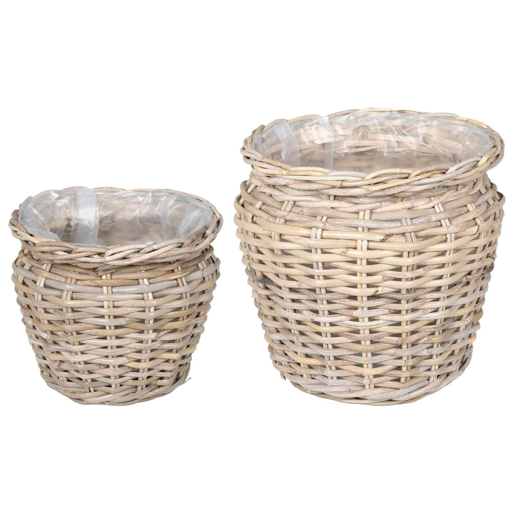 vidaXL Kosz na rośliny 2 szt. Naturalna szarość Rattan Kubu
