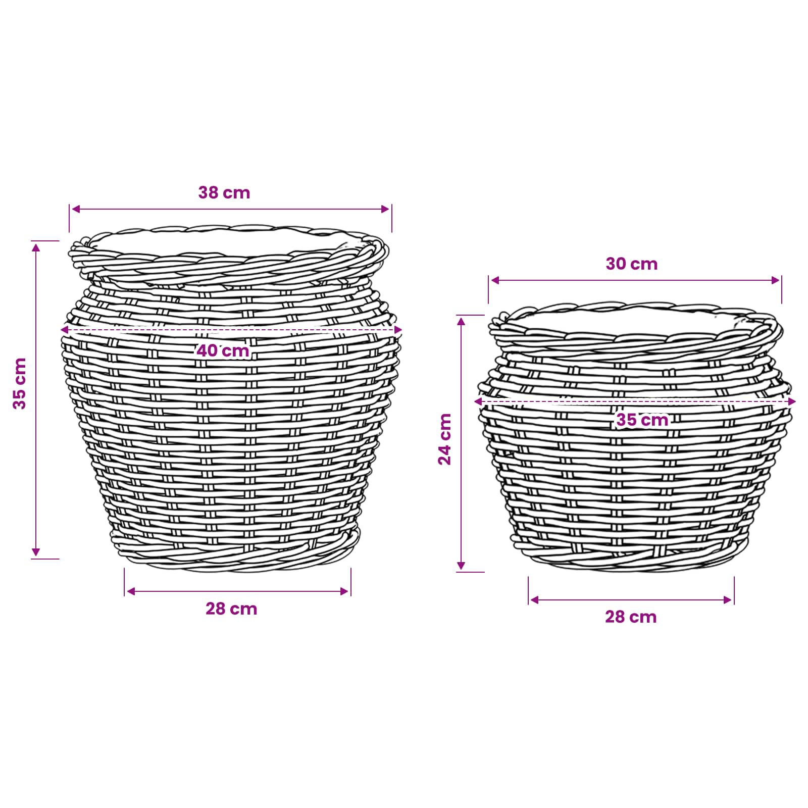 vidaXL Kosz na rośliny 2 szt. Naturalna szarość Rattan Kubu