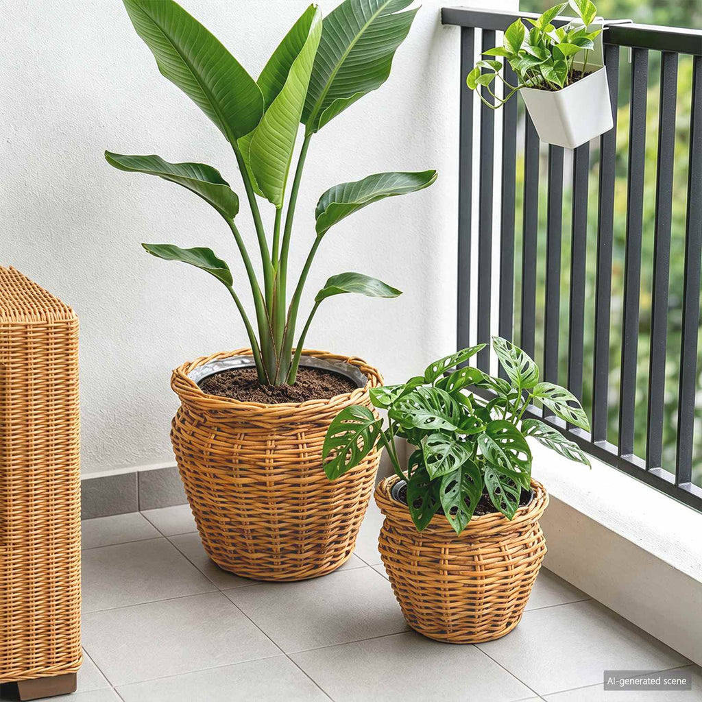vidaXL Kosz na rośliny GENDT 2 szt. Naturalny Brąz Rattan Kubu