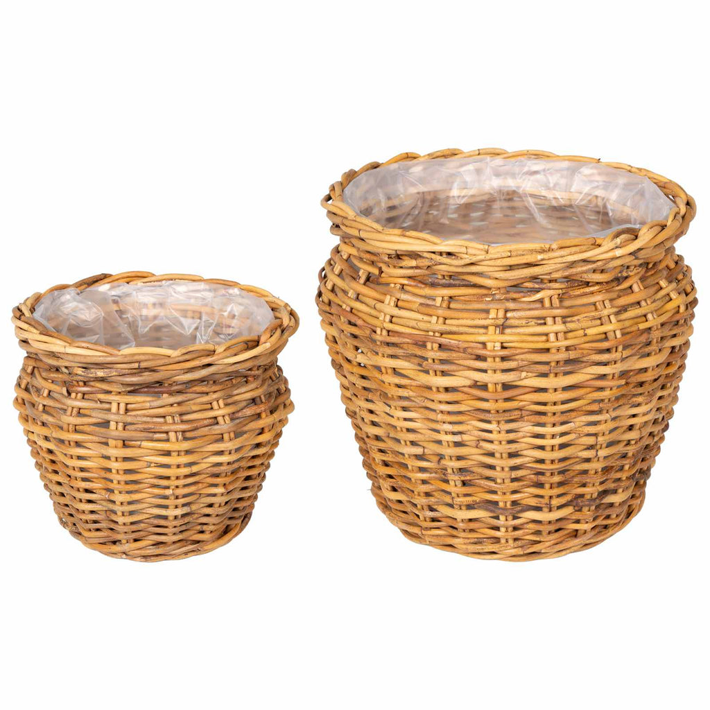 vidaXL Kosz na rośliny GENDT 2 szt. Naturalny Brąz Rattan Kubu