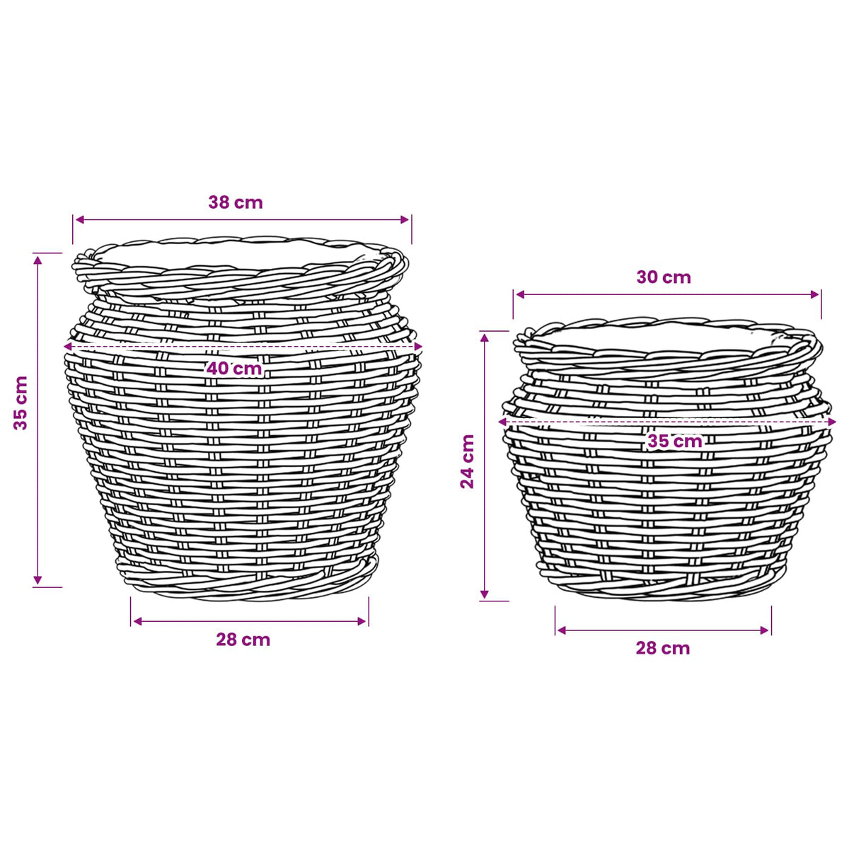 vidaXL Kosz na rośliny GENDT 2 szt. Naturalny Brąz Rattan Kubu