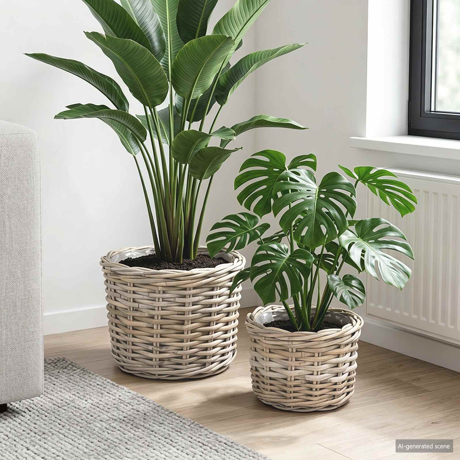 vidaXL Kosz na rośliny 2 szt. Naturalna szarość Rattan Kubu