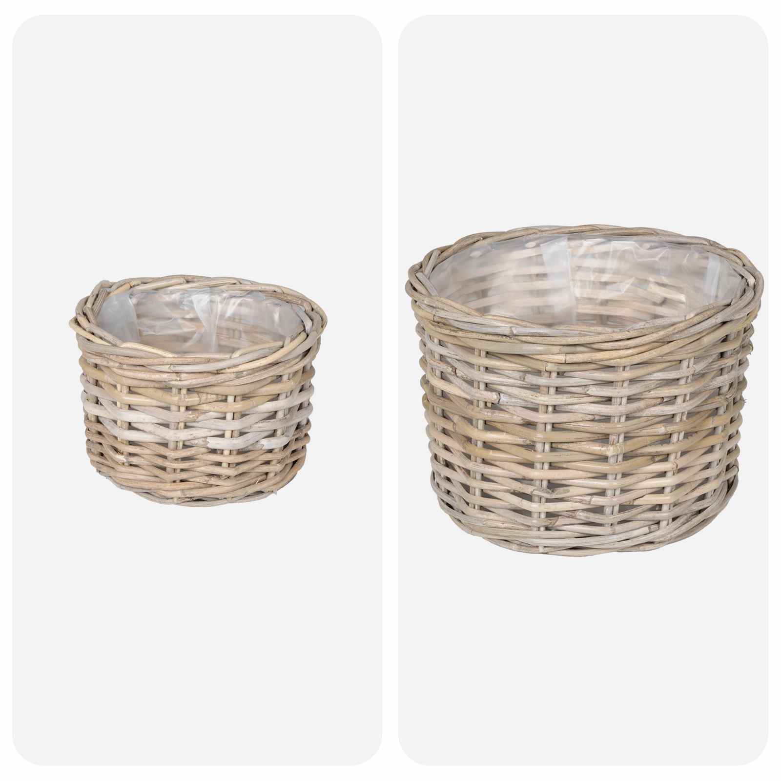vidaXL Kosz na rośliny 2 szt. Naturalna szarość Rattan Kubu