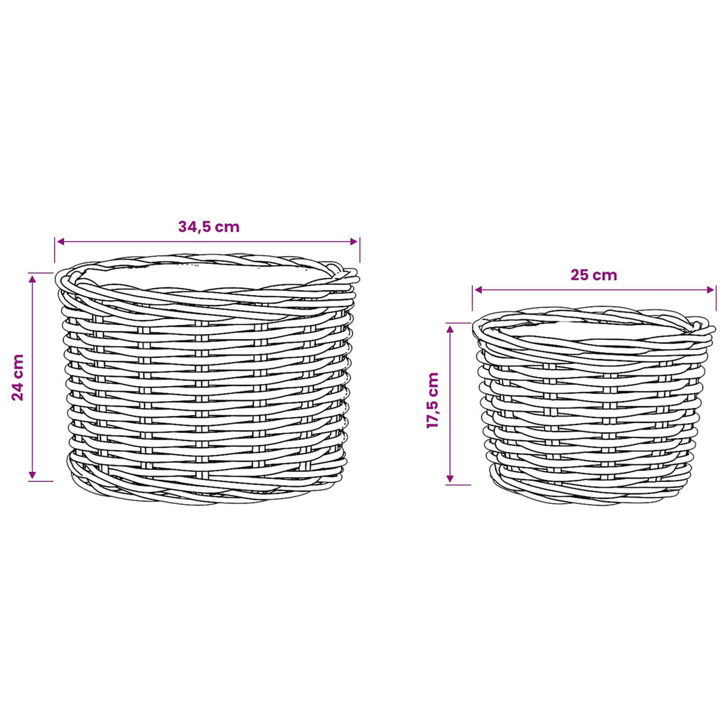 vidaXL Kosz na rośliny 2 szt. Naturalna szarość Rattan Kubu