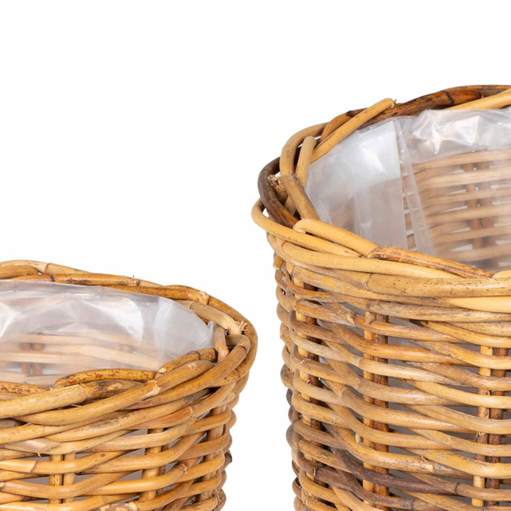 vidaXL Kosz na rośliny 2 szt. Naturalny Brąz Rattan Kubu